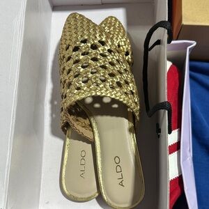Aldo Gold Woven Women's Mules